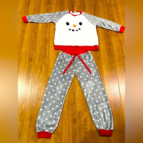 Kensie Snowman Fleece Velvet Pajama Set - Unisex Youth Size Large 10-12 - Picture 1 of 7